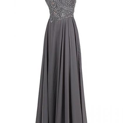 Fashion A-Line Halter Sleeveless Grey Chiffon Long Prom/Evening Dress ...