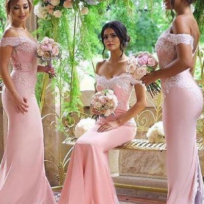Off Shoulder Pink Mermaid Bridesmaid Dress With Appliques on Luulla