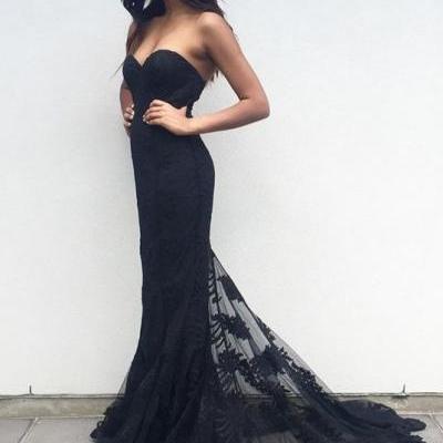 Chic Black Sweetheart Mermaid Lace Prom Party Dress