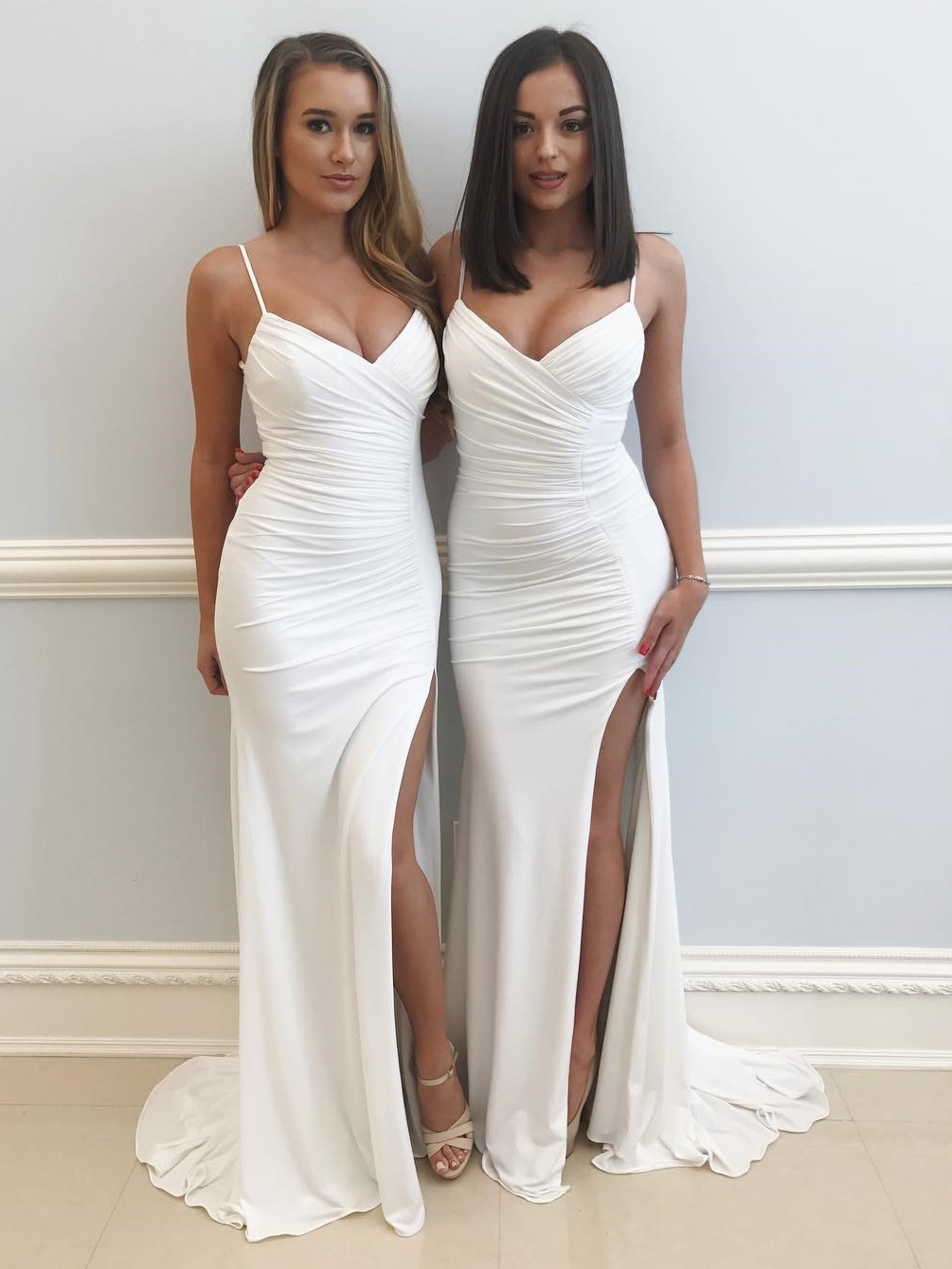spaghetti strap white gown